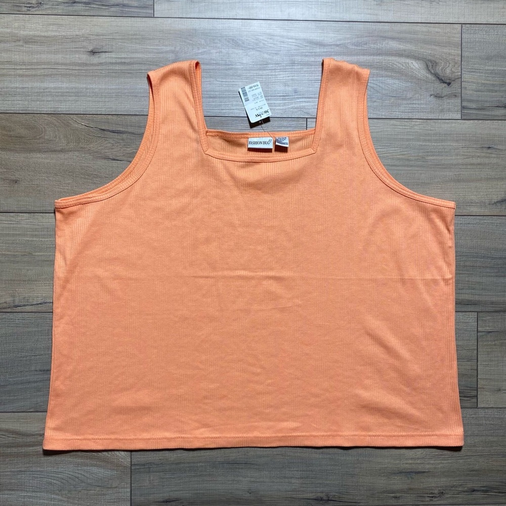 Fashion Bug Womens Square Neck Ribbed Tank Top Plus Sizeโ 30/32W Orange